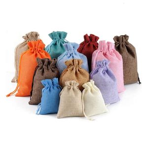 Mini jute Sackcloth Burlap Linn Linage écologique Eco-Friendly Sacs de bijoux de bijoux de Noël sacs d'emballage cadeau S