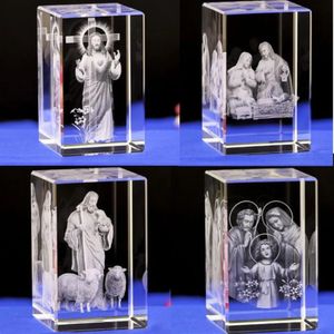 Mini K9 Cristal 3D Laser Sculpture Cube Chrétien Jésus Croix Figurine Vierge Marie Croyances Religieuses Bureau Bureau Voiture Décor À La Maison 240122