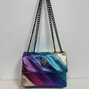 Mini Kensington-schoudertassen Echt leren handtas Regenboogmicrovezelleer Adelaarskop Luxe Deigner-tas Crossbodytas met volledig logo