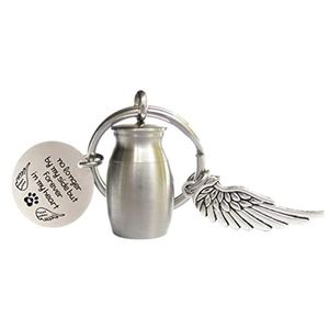 Mini Key Anneaux Crémation Urn Keychain with Wing et Round Tags for Memorial Ashes Holder KeepSake Dog Cat Pets Human Jewelry Gift 283g