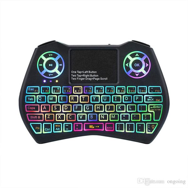 Mini teclado I9 Plus Colorido retroiluminación Air Mouse con panel táctil Trabajo de control remoto para Android TV BOX / TV / Mini PC / Proyector / X96 DHL gratis