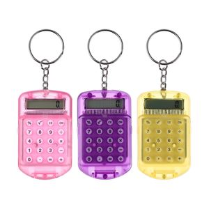 Mini porte-clés calculatrice porte-clés transparent à rabat petites calculatrices portables 8 chiffres calculatrice de base électronique porte-clés pour étudiants école bureau