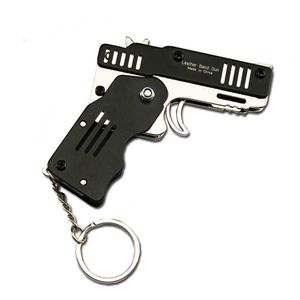 Mini Sleutelhanger Pistool Rubberen Band Pistool Speelgoed Pistool Legering Kid Outdoor Party Vouwen Metalen Gusn Geschenken Vriendje Fidget Speelgoed 1148