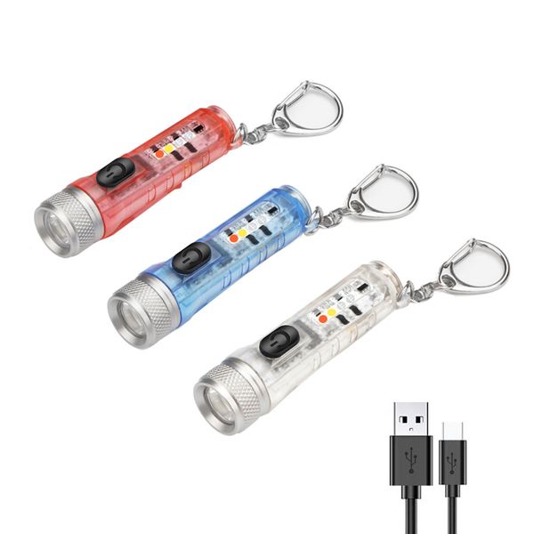 Mini porte-clés torche LED rechargeable par USB, lampe de poche étanche avec boucle, outil d'éclairage d'urgence extérieur