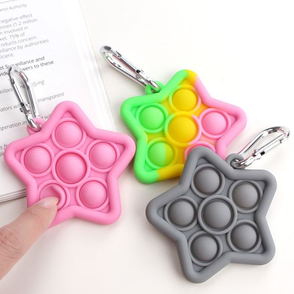 Mini llaveros Push Bubble Sound Fidget Toy Pack Rainbow Star Poppers Llavero Regalo para niños y adultos Suave Sensor Sencillo Dimple Toys
