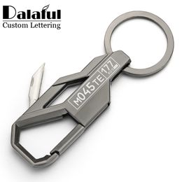 Mini Knife Keychain opvouwbare gepersonaliseerde auto Palte Naam Telefoonnummer Lettering voor sleutelhouder Ring Chain Men's Keyring K413