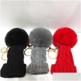 Mini gebreide muts sleutelhangers haarbal pompom sleutelhanger tas auto hanger creatief cadeau garen sleutel drop levering Dhd4F