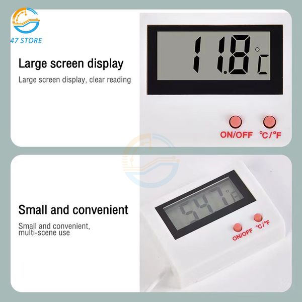 Mini termómetro interior digital LCD con sonda impermeable sensor de temperatura conveniente para el refrigerador de peces acuario al aire libre