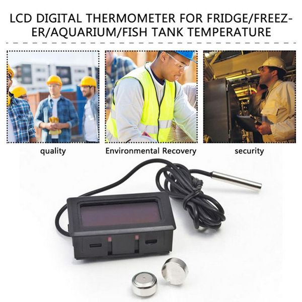 Mini termómetro digital LCD con sonda impermeable sensor de temperatura conveniente para exteriores para el refrigerador acuario de refrigerador