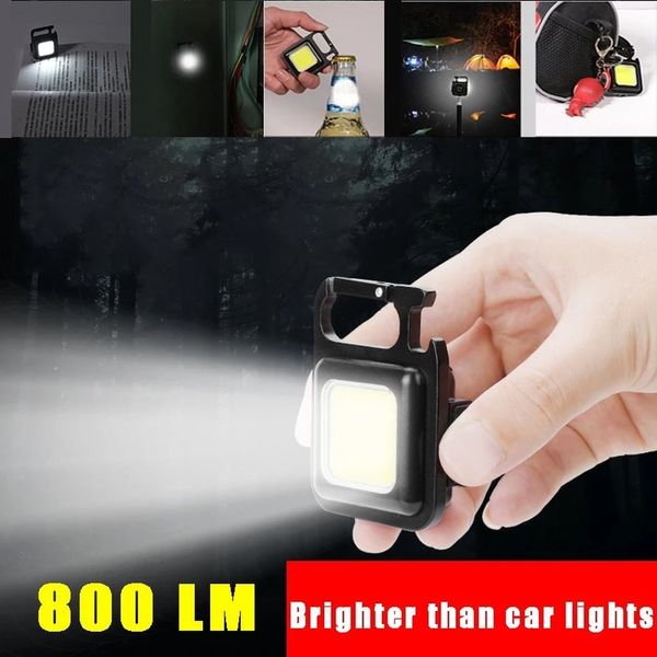 Mini lampe de poche LED Lampe de travail Portable Poche Lampes de travail Lampe de poche Porte-clés USB rechargeable pour le camping en plein air Petit tire-bouchon