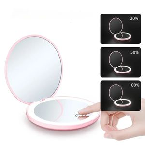 Mini LED Luminoso Mapeup Mirror redondeo, portátil pequeño compacto, con espejos de lupa de mano ligera 240409