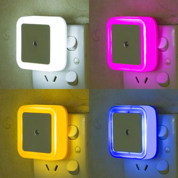 Mini LED Night Light Eu / US / UK Plug Light Capteur Square Shape Nights Lampe For Kid's Room Bedroom Bedish Aisle Corridor 110V 240V