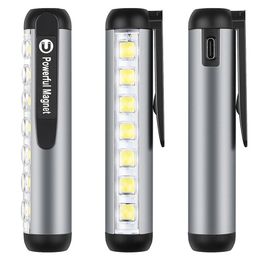 Mini linterna LED de bolsillo XPE COB, lámpara ultrabrillante con Clip, imán, luz de trabajo, resistente al agua, linterna recargable por USB