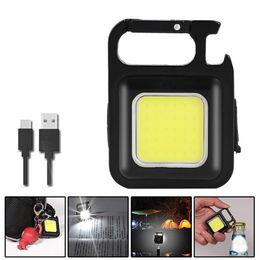 Mini LED-werklamp Draagbare zaklamp USB Oplaadbare sleutellamp Lantaarn Camping Buiten Wandelen COB voor in de auto