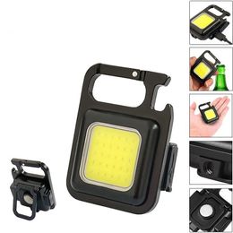 Mini LED Working Light draagbare pocket zaklamp USB oplaadbare sleutel licht lantaarn camping buiten wandelende cob lantaarn