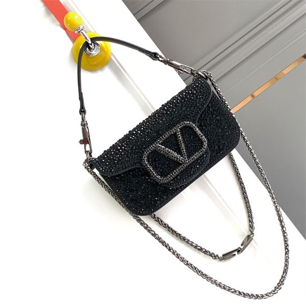 Mini Loco Luxurious Celebrity Handbag: Perles à paillettes, Top-Gain Cowhide, Faux Crystal, Fashionable Loes 'Vintage Crossbody -Supermode Party Drame Queen Diamond Black