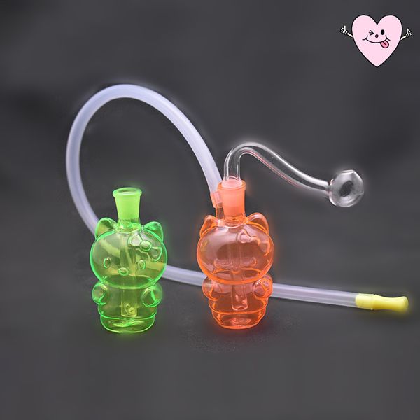 Mini tubo de agua de vidrio de dibujos animados encantador bong colorido dab plataforma petrolera vaso de burbujas mini tubo de agua de vidrio con recipiente de 10 mm