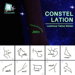 Mini Lichtgevende Tijdelijke Tattoo Stickers Body Art Make-up Sticker Glow in The Dark Astrological Chart Flash Party Twaalf Constellation
