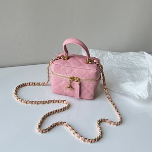 Mini maquillage sac 10cm Sac caviar élégant Sac épaule femme en cuir Vérifier en argent matériel métal boucle luxe sac à main