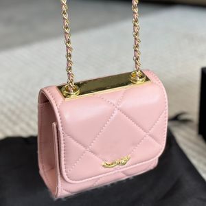 Mini-make-up tas 11 cm stijlvolle dames schoudertas leer diamant goud hardware metalen gesp bovenkant metalen plaat luxe handtas gematelasseerde ketting crossbody tassen portemonnee