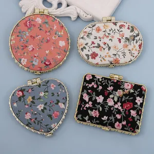 Mini miroir de maquillage Floral de poche Compact, Portable, pliable des deux côtés, miroir cosmétique Vintage pour femmes, cadeau