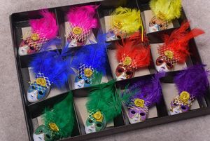 Mini máscaras imanes pegatina máscaras de plumas venecianas imán de nevera carnaval temático magnético refrigerador pegatina miniatura Mardi Gras decoraciones fiesta favor