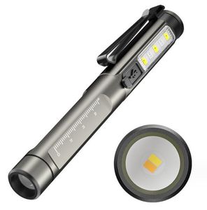 Mini lumière médicale blanc jaune médecin infirmière lampe d'examen USB torche rechargeable en alliage d'aluminium lampe torche UV lampe de poche avec jauge d'élève