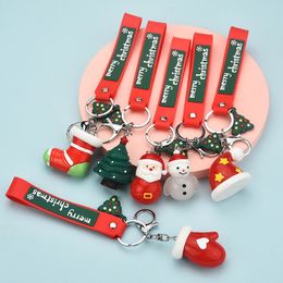 Mini Merry Christmas Keychain Cartoon Ornamenten Kerstboom Santa Hat Socks Keychains Key Ringhouders Home Bag Decoraties
