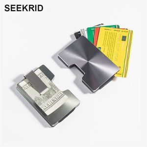 Mini metalen kaarthouder portemonnee RFID Blokkering van mannen Alloy Credit ID Kaarten Case Men Women Slim aluminium portemonnee met Dollar Clip263A