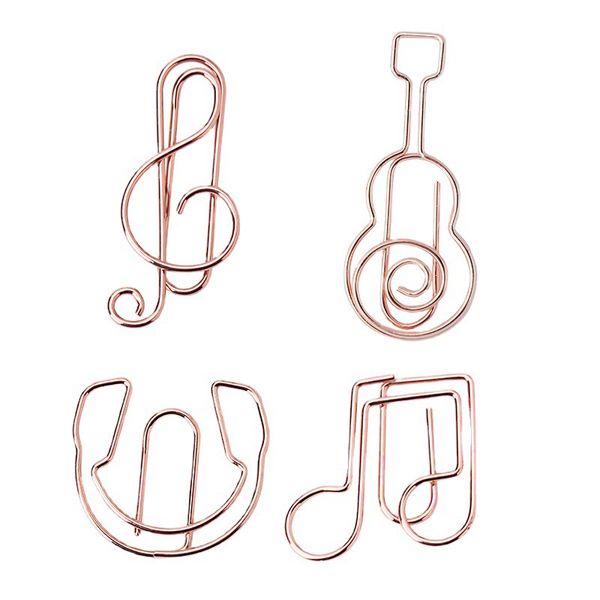 Mini Clips de papel de Metal, Clips de papel con forma de nota musical de guitarra de oro rosa dorado, marcapáginas, planificador de notas, suministros de papelería para escuela y oficina