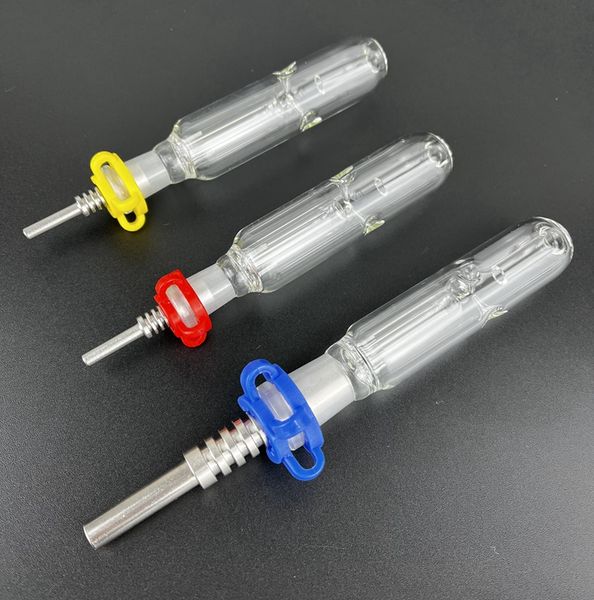 Mini kit de colector de néctar Pipas para fumar de vidrio con 10 mm 14 mm Punta de titanio Plataforma de aceite para uñas Concentrado Dab Straw Glass Bong