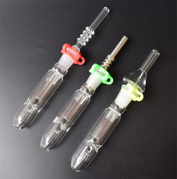 Accessoires pour fumeurs Mini Nectar Collector Pipes en verre avec 10mm 14mm 18mm Titanium Quartz Tip Oil Rig Concentrate Dab Straw pour Glass Bong