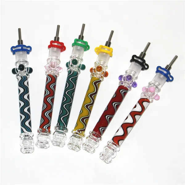 Mini Nectar Kit Narguilés 10mm Nector Dab Paille Huile Rigs Micro NC Ensemble Tuyau D'eau En Verre Titane Pointe verre cendrier