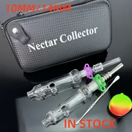 Mini Nector Collector Kit 10 mm 14 mm Pequeños kits NC de cachimbas con puntas de cuarzo de uñas de titanio Dab Dabber Dish Tubería de vidrio Bongs Bolsa de regalo