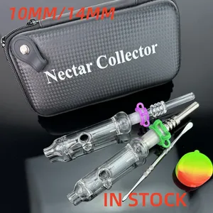Mini Nector Collector Kit 10mm 14mm Petits narguilés NC kits avec ongles en titane pointes de quartz Dab Dabber plat verre tuyau Bongs sac cadeau