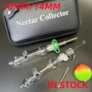 Mini Nector Collector Kit 10mm 14mm Petits narguilés NC kits Nectar avec clou en titane Dab Dabber plat tuyau en verre pointe de quartz sac cadeau Keck en plastique