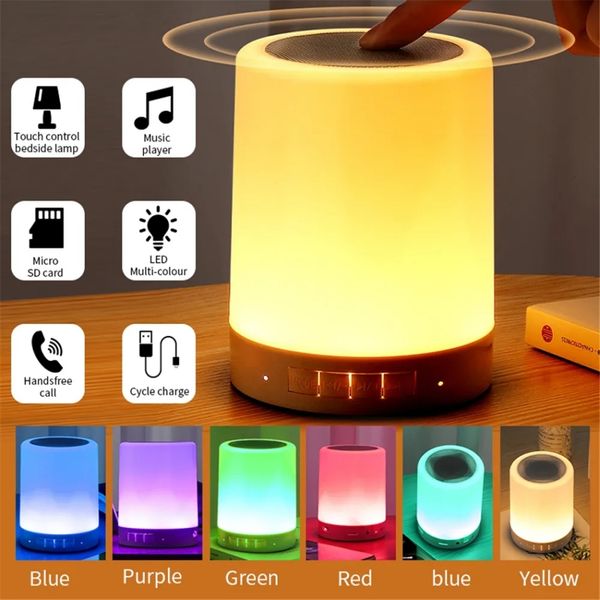 Mini luz nocturna inteligente portátil con control táctil, lámpara de mesa de escritorio LED colorida, compatible con tarjeta TF, lámpara de mesita de noche LED auxiliar para fiesta de Navidad, regalo de cumpleaños