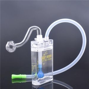 Mini brûleur à mazout Bong Tuyaux d'eau en plastique acrylique épais faciles à mettre dans un étui à cigarettes avec tuyau de brûleur à mazout en verre de 10 mm Tube de paille en silicone