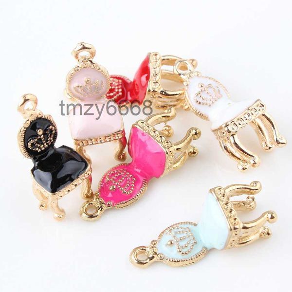 Mini commande 20 pièces ton or goutte d'huile chaise royale pendentif breloques émail bracelet à bricoler soi-même collier chaîne de téléphone porte-clés charme flottant 7JPH