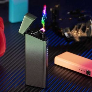 Mini Outdoor Elektrisch Winddicht Metalen Dubbele Boog USB Aansteker Plasma Vlamloze Aanraakgevoelige Power Display Geschenken voor heren
