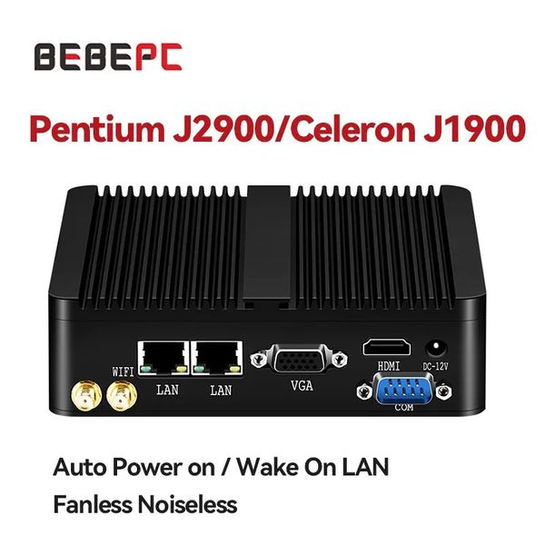 Mini pc Industrial sin ventilador Mini PC Celeron J6412 J1900 N2840 LAN dual Gigabi HD integrado IoT Windows10/11 decodificador Linux HTPC 240104