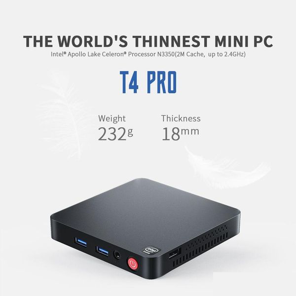 Mini PC T4 Pro PC Processeur Intel Apollo Lake N3350 Windows 10 4K 4 Go 64 Go BT4.0 1000M AC Wifi Ordinateurs de livraison directe Netwo Dhjxr