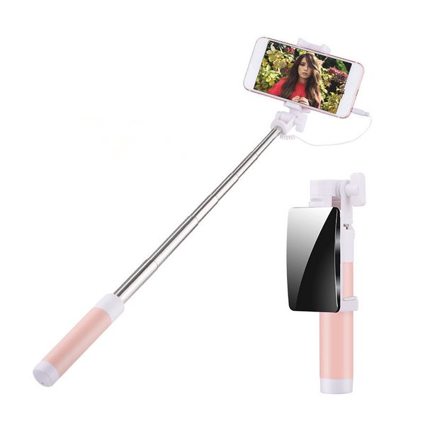 Mini teléfono Selfie Stick 360 ﾰ Girar cable Control Cámara Rod Plegable Horizontal y Vertical Shot Espejo grande Universal Selfie Stick