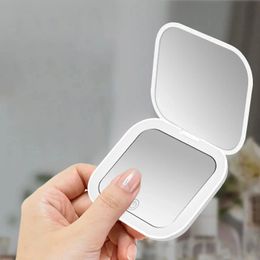 Mini de conception compacte de miroir de maquillage de poche, amplification 2X, lumières LED