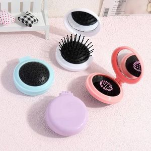 Mini de poche miroir pliant peigne fille femme portable poche ronde petite brosse à cheveux de massage de voyage avec des accessoires de style miroir