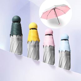 Mini pocket paraplu vrouwen titanium zilveren lijm uv kleine parasols regen vrouwen waterdichte mannen zon parasol handige meisjes reizen