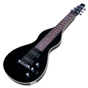 Mini 6 snaren Black Hawaii Slider elektrische gitaar met palissander fretboard, geschikt voor volwassenen, kinderen en reizen