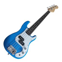 Mini guitare basse électrique bleue à 6 cordes avec touche en palissandre, adaptée aux adultes, aux enfants et aux voyages