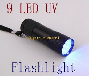 Livraison gratuite Mini Portable 9 LED UV lampe de poche Ultra Violet lampe torche couleur noire, 100 pcs/lot