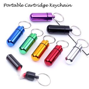 Mini draagbare aluminium legering pil doos cartridge sleutelhanger buiten waterdichte verzegelde medicijn potpillen fles